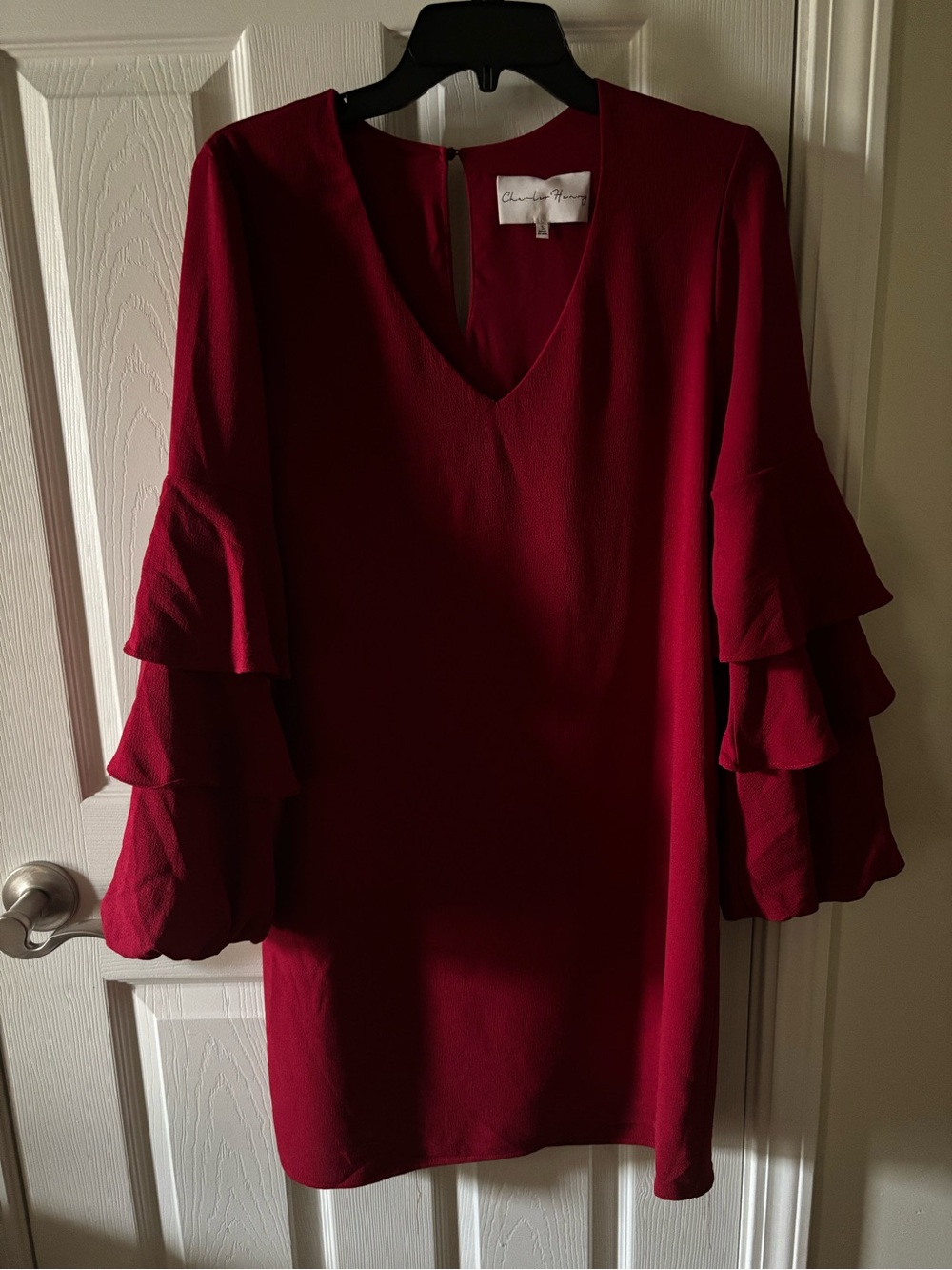 Charles Henry Burgundy Tiered-Ruffle Mini Dress